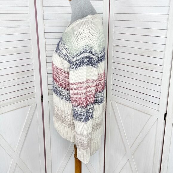 Zara Fuzzy Stripe Chunky Knit Sweater Cream Multi Small Retro Basic - Picture 2 of 12